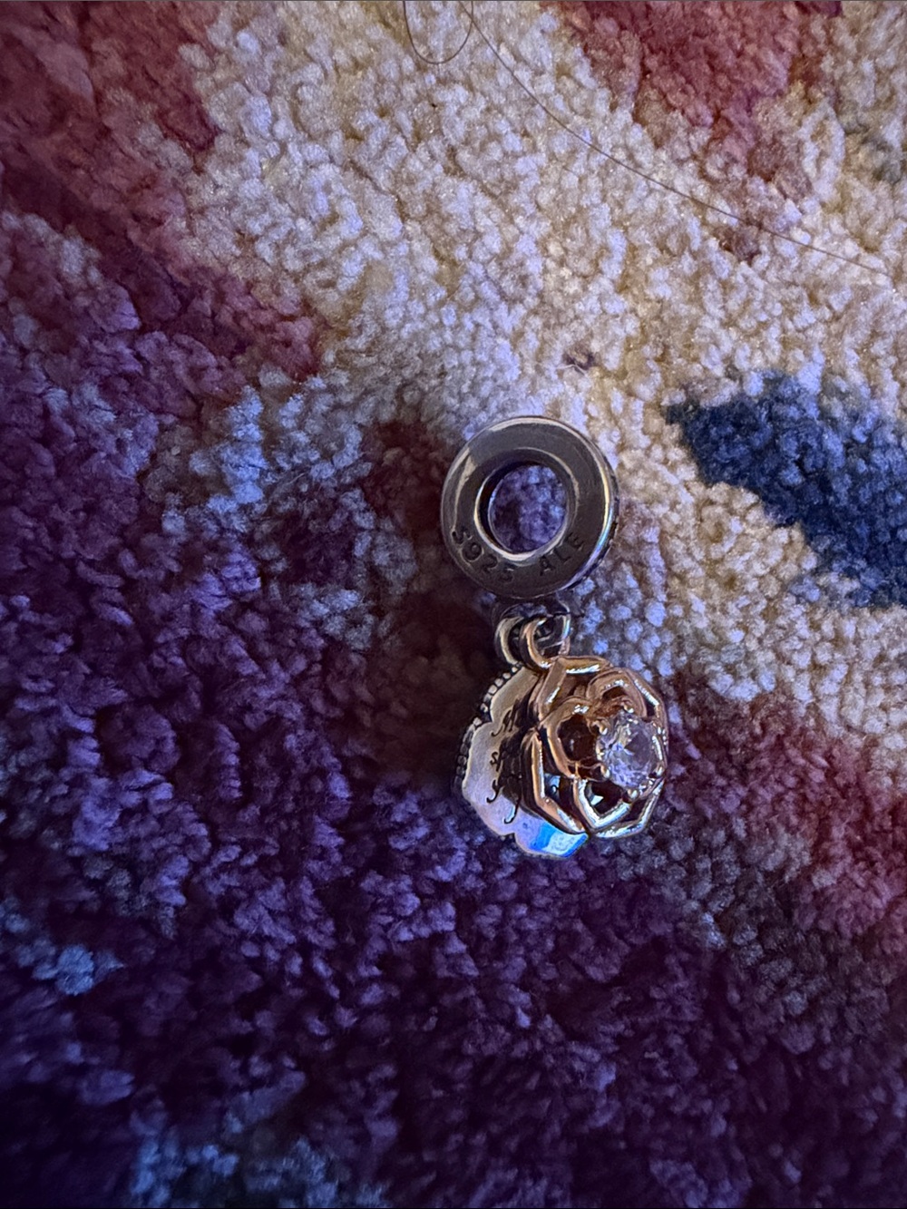Pandora Charm: Rose Gold Flower & Silver Charm Dangle Pendant - Women Jewelry - Picture 4 of 4